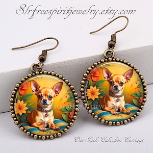 Colar para chihuahua, adorável, cachorro mexicano, pingente circular, cachorros fofos, flores, joias de vidro fotográfico, presente para chihuahua, chaveiro para chihuahua