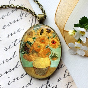 Van Gogh Sunflowers Necklace, Van Gogh Sunflower Painting, Art Jewelry, Famous Artist Jewelry, Photo image Pendant, Mother&#39;s day Gift