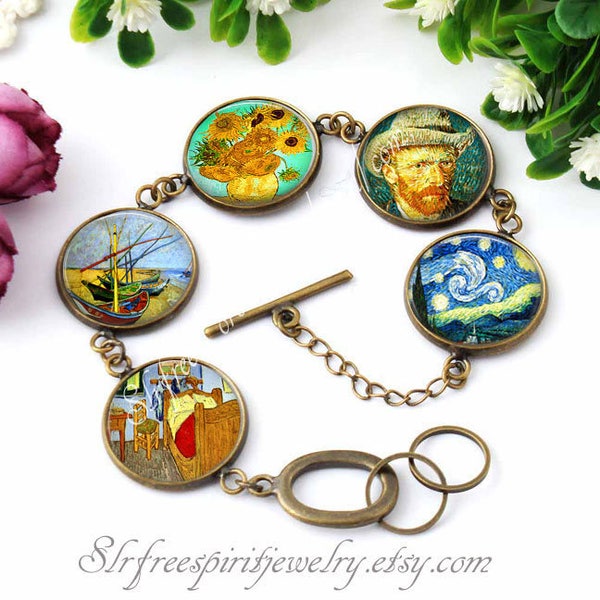 Van Gogh Jewelry, Van Gogh Bracelet, Famous Artist, Gift for Artist, Impressionist painters, Vincent Van Gogh, Cabochon bracelets