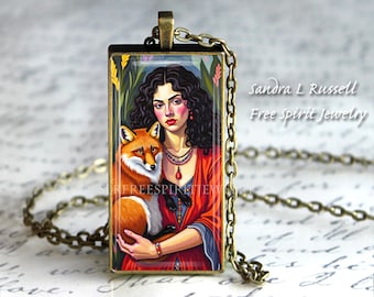 Girl Holding Fox  Necklace, Spirit Animals, Esoteric Jewelry, Red Fox, Magical theme, Nature Lover, Free Spirit, Unique gifts, Nature lover