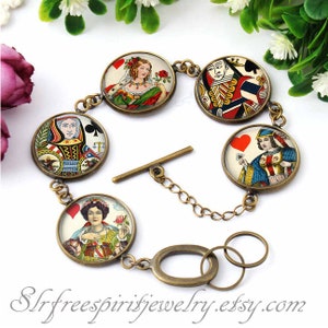 Queen of Hearts,Link Bracelet, Playing Cards, Card Games, Queen Suit, Bridge Player Gift, Hearts, Photo image jewelry,