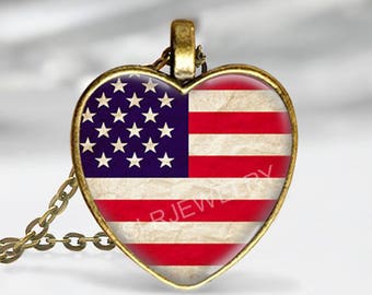 Amerikaanse vlag ketting 1 "glas hanger instellen in zilver of brons bijpassende ketting patriottische sieraden voor vrouwen en tieners.
