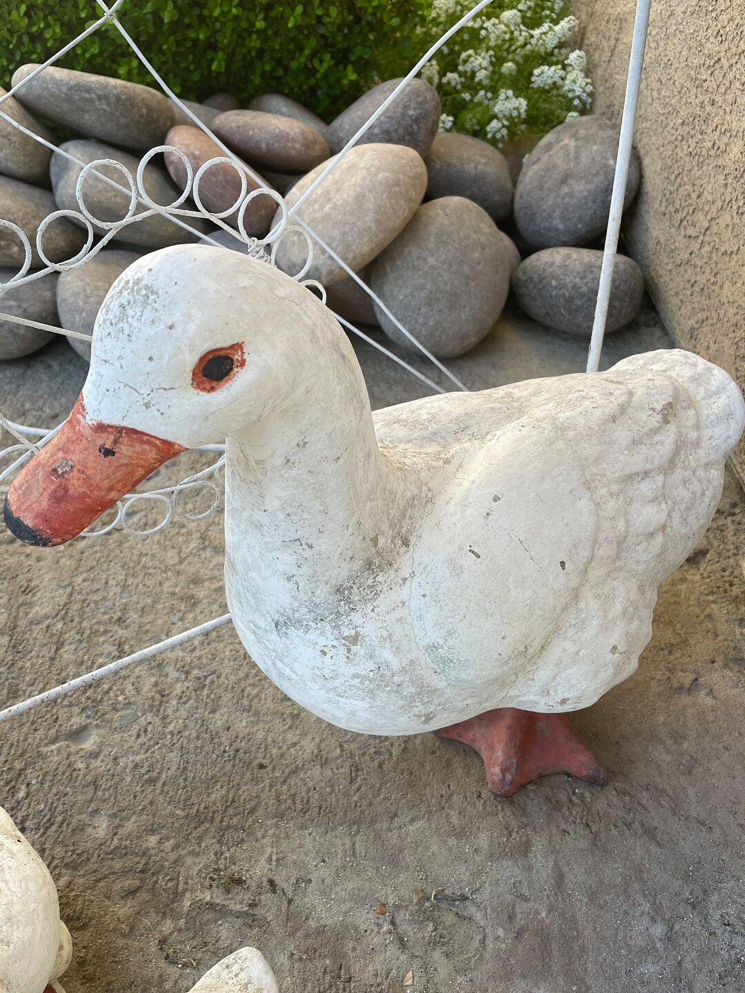 Vintage Concrete Garden Duck With Iron Feet & 3 Ducklings - Etsy