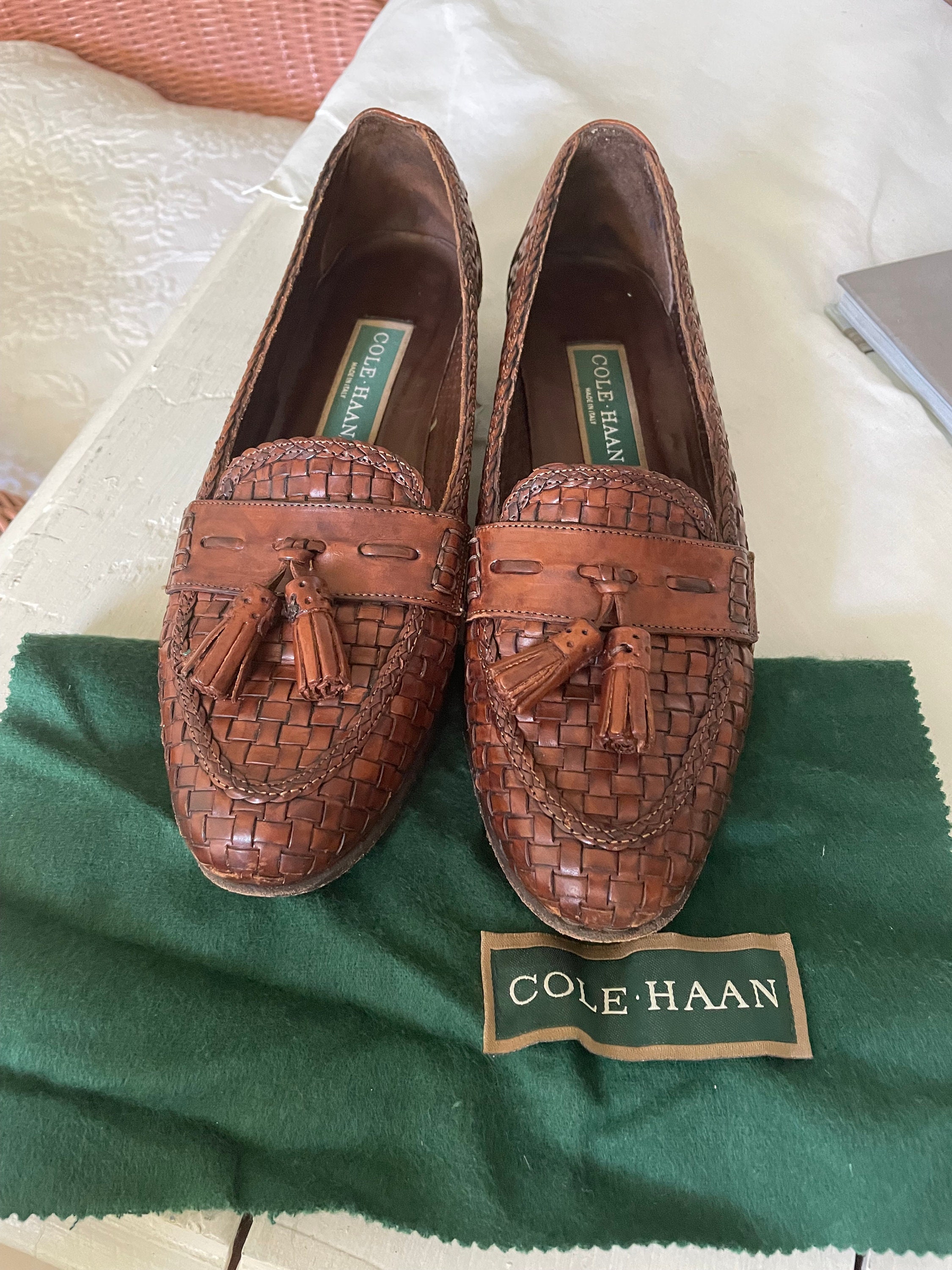 Vintage Cole Haan Men\'s Brown Leather Tassel Wing Tip Loafers Sz 8 D Made‎ Italy Cole Haan Mens Brown Leather Tassel Loafers Made in Italy  main image 3