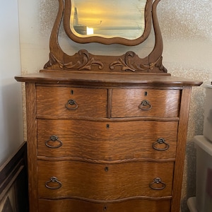 Antique Oak Serpentine High Boy Dresser w/ Original Wheels “PICK UP ONLY” in Palm Desert, California