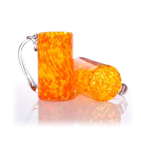 Blown Glass Drinking Mug - Orange & Yellow, Beer Mug, gift for dad, barware, beer glass, fathers day, beer glasses hand blown, beer stein