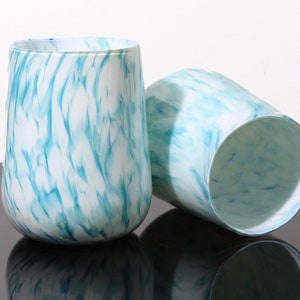 Stemless Wine Glass -Sky Blue Mix - Handblown Wine Glass - Hand Blown Glass - Water Glass - Artisan Wine Glass - Blown Glassware