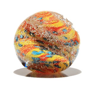 Hand Blown Glass Paperweight Sculpture - Orange, Yellow, and Blue