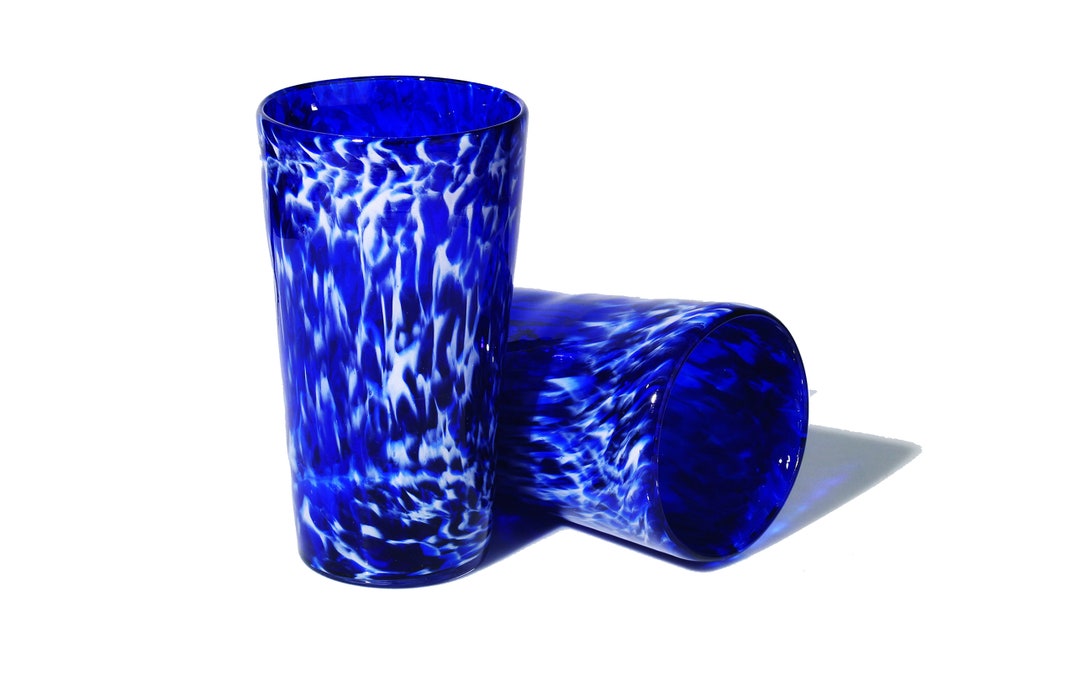 Pint Glass Cobalt Wisp Hand Blown Beer Glass Hand Blown Etsy