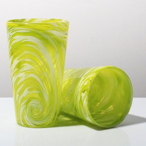 Pint Glass - Lime Green Swirl - Handmade Glassware - Glass Tumbler - Handmade drink glass - Water Glass - Artisan Glass - Blown Glassware