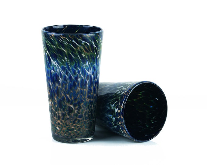Hand Blown Blue Pint Glass, Artisan Barware