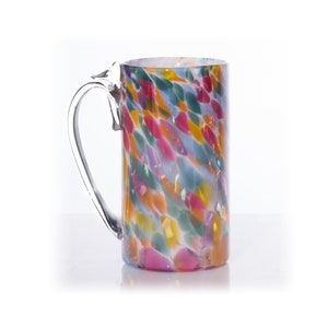Blown Glass Drinking Mug - Rainbow, Craft Beer Glass, Large Handle Mug, Barware Glasses, Glass Tumbler, Handblown Glass, Beer Stein