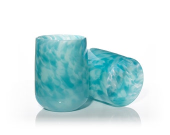 Handmade blown glass wine tumbler • ocean color palette • stemless