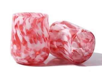 Handblown Stemless Wine Glass – Pink & White, Unique Barware
