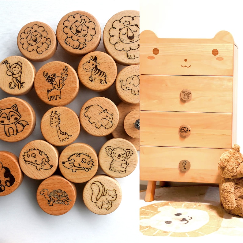 Personalized Wooden Drawer Knobs ,size 3.5cm 4cm 5cm for Nursery Room, Round Cabinets Knobs Pulls for Kitchen and Closet zdjęcie 1
