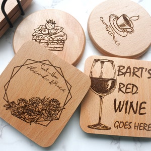 Personalized engraved round coasters custom made for wedding gift 10cm square  Coaster gift，Tea Coffee Gin Beer Wine  Laser Engraved Gift