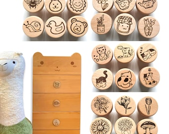 Wooden Drawer Knobs with Screws, Set of Animal Pattern Furniture Pulls for Nursery Room, Round Cabinets Knobs Pulls for Kitchen and Closet