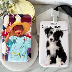 Porte-badge avec photo personnalisé - Imprimez vos animaux de compagnie/famille sur une carte en plastique protectrice avec fermeture à glissière, cadeau personnalisé