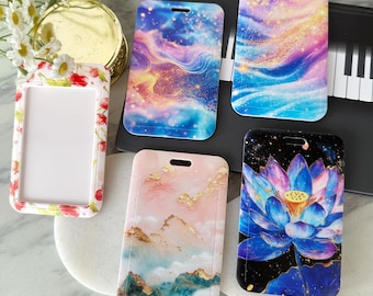 Porta-crachá de identificação floral personalizado: protetor transparente vertical com padrão de galáxia