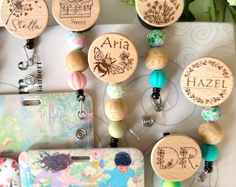 Laser Engraved Wood Badge Reel: Custom ID Holder, Retractable Clip