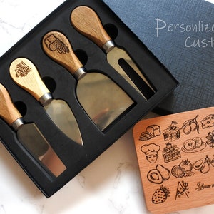 Cheese Knives set with gift box ,Personalized Charcuterie Utensils Set of 4, Custom Cheese Knives, Wooden Gifts for Kitchen
