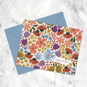 Download instantâneo de cartão de aniversário floral para impressão