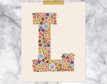 Floral Monogram Initial Floral Letter Print