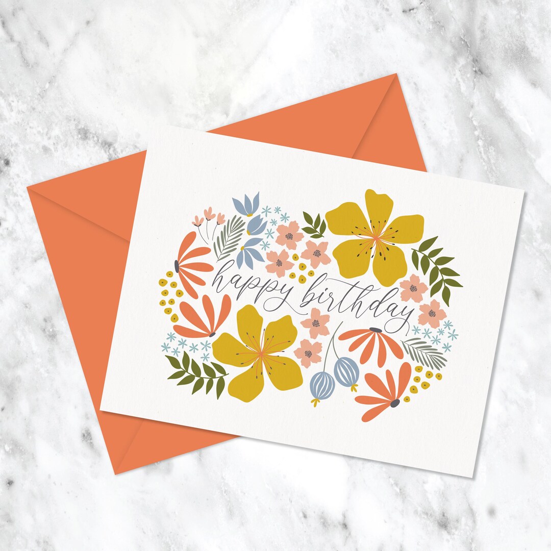 Floral Printable Birthday Card Instant Download - Etsy