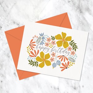 Cartão de aniversário floral para impressão Download instantâneo