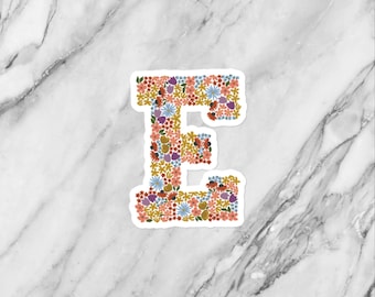 Floral Letter E Monogram Initial Vinyl Sticker