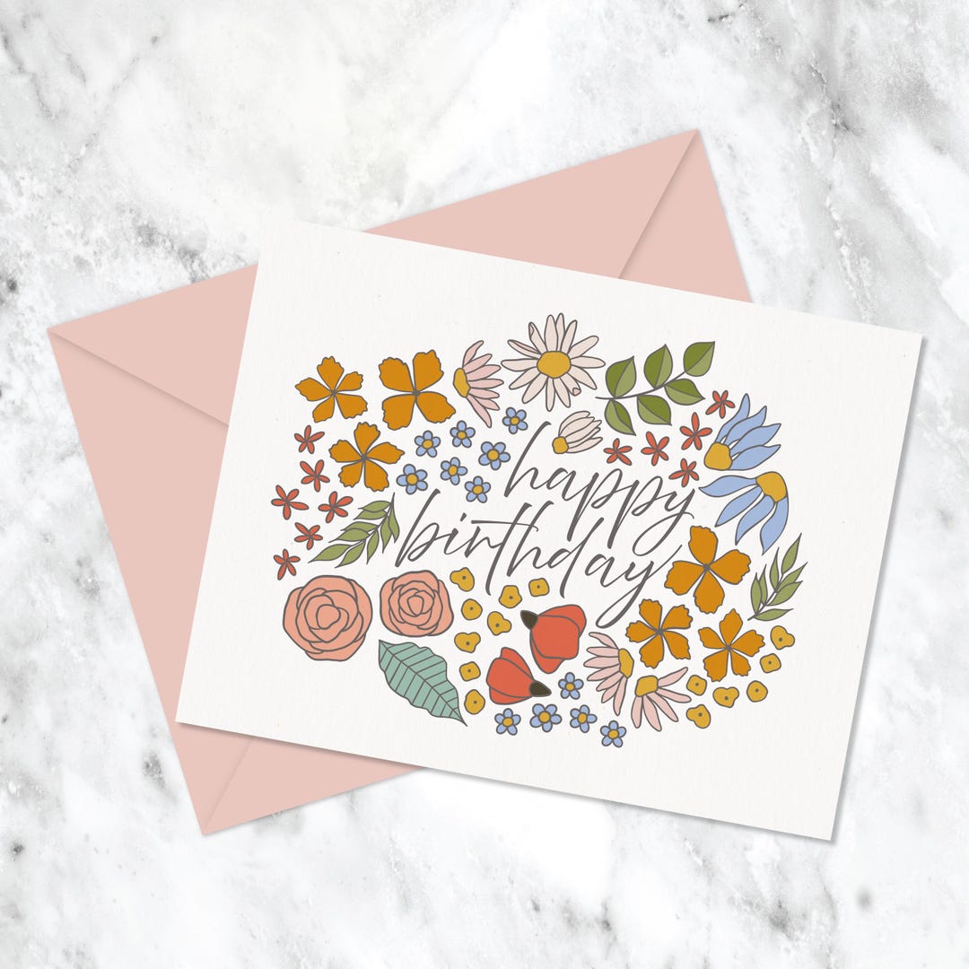 Floral Printable Birthday Card Instant Download - Etsy