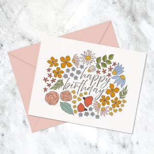 Cartão de aniversário floral para impressão Download instantâneo