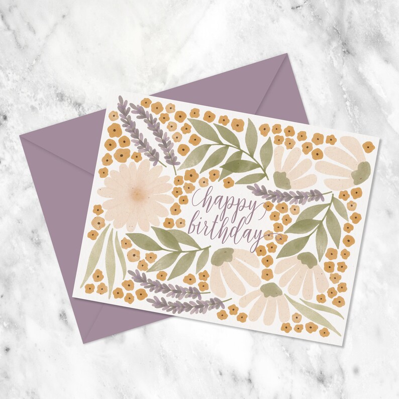 Watercolor Floral Printable Birthday Card Instant Download - Etsy
