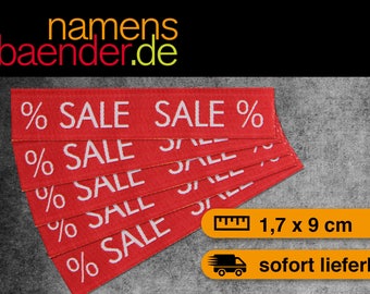 5 '% SALE' Textiletiketten in Rot / Weiß 1.7 x 9 cm