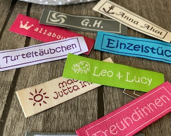 100 personalized woven labels Textile labels, name tapes with your own text/motif, fabric labels to sew on or iron on