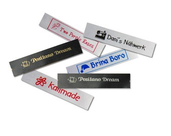 Étiquettes nominatives imprimées étiquettes en tissu personnalisées + symbole 7,0 x 1,5 cm, noir