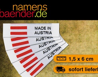 5 Web labels / textile labels to sew 'MADE IN AUSTRIA' 1.5 x 6 cm