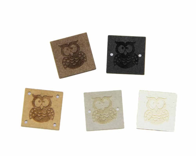 square made of vegan leather 4 SNAPPAP Labels Owl
