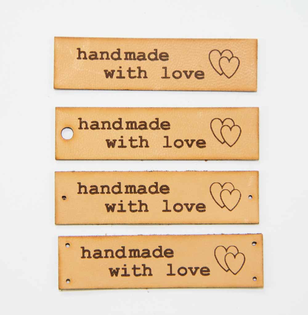 6 Leder-Labels aus Echtleder "handmade with love"