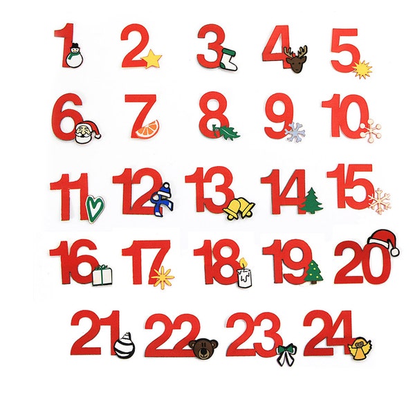 24 Adventskalender-Zahlen zum Aufbügeln, rot