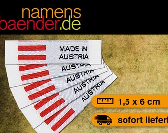 5 woven labels "Made in Austria" 15 x 60 mm