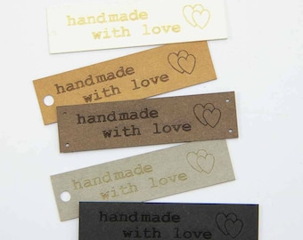 4 Snappap Etiketten &quot;handmade with love&quot;, aus veganem Leder