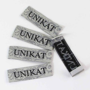 5 Textile Labels &quot;unique&quot;, woven, folded