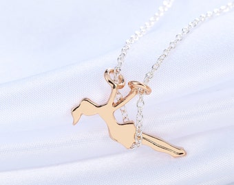 Girl on a Swing, Acrobat Girl Swinging, Gold Girl on a Swing Necklace, Tiny Swinging Girl, Delicate Necklace, Vintage-Style, HoneyBeeCharmed