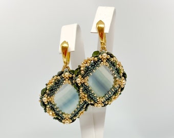 LARA natural semi precious Fluorite stone seed bead embroiderey jewellery earrings