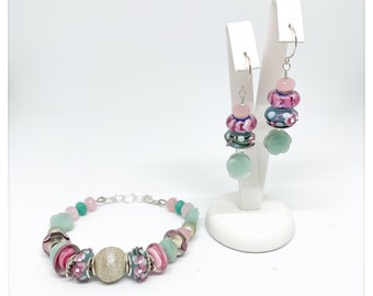 DRAGONFLY natural stone and handmade lamp work beads jewellery set