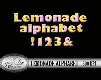 Pink yellow font Baby shower letters overlay Lemon alphabet digital clip art Lemonade font clipart Citrus alphabet printable Letters PNG