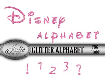 Disney pink font clipart Glitter alphabet clip art Glitter letters clipart Pink glitter script digital Glitter Disney numbers clip art.