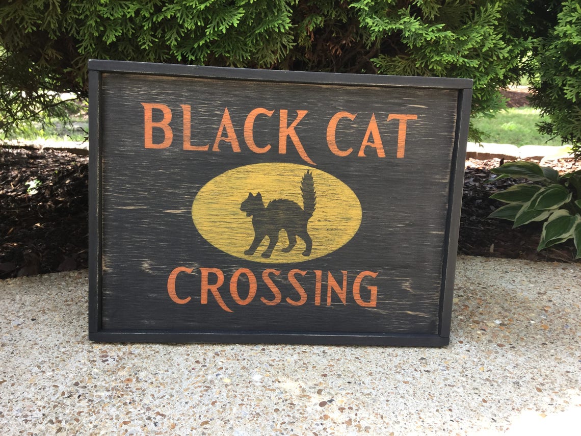Black Cat Crossing Sign Halloween Black Cat Signs Etsy