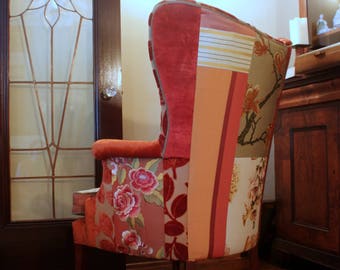 Upcycled Vintage Fan Back Chair: Bohemian Silk Velvet Armchair